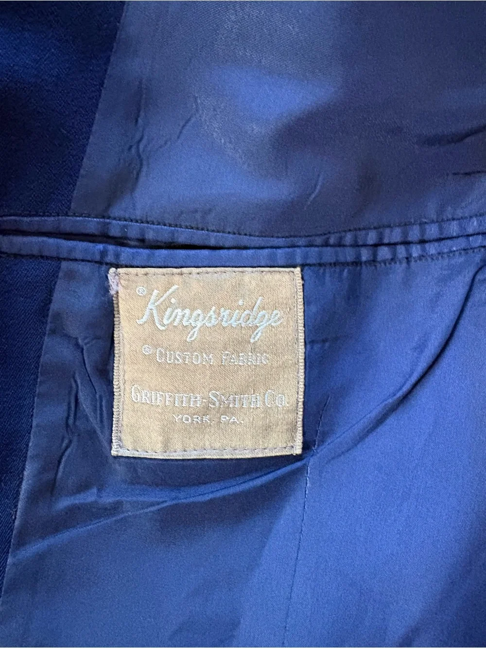 Vintage 1950s Kingsridge Griffith Smith Made In USA Navy Blue 2pc Suit 42R 34x30